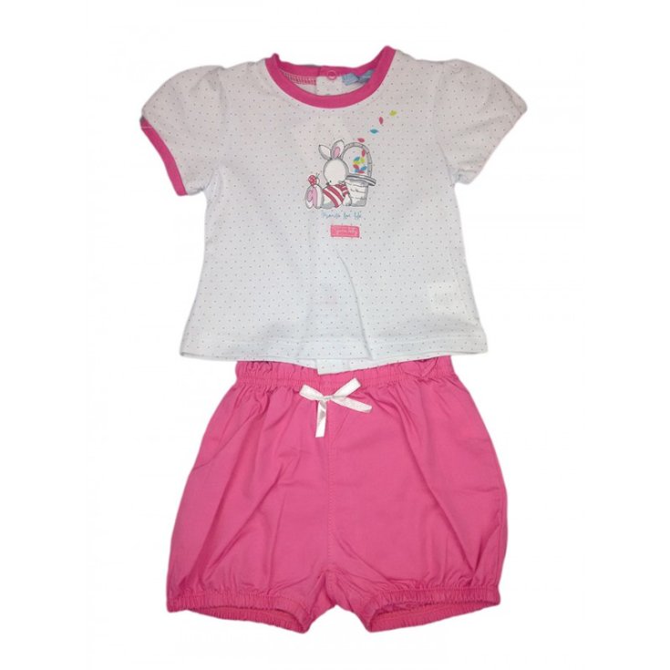2er-Set Kurzarm-Jersey-Shorts für neugeborenes Baby Yatsi weiß fuchsia 6 m