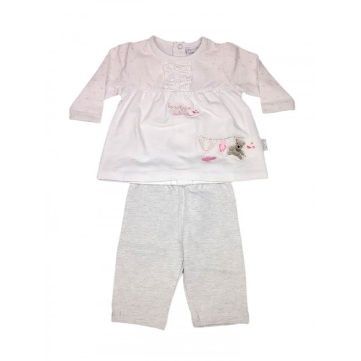2er Set Pullover T-Shirt Kleid Hose Baby Mädchen Leggings Pastell weiß grau 1 - 3 Monate