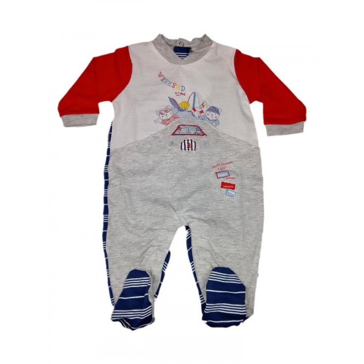 Baby Junge Baumwolle Strampler Bidibimbo grau rot 3 - 6 m