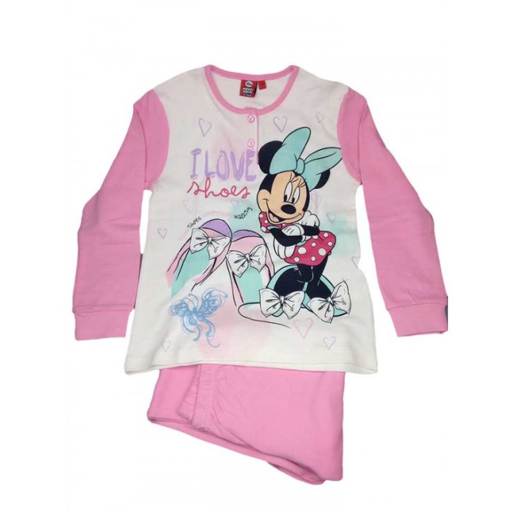 Schlafanzug gestrickt T-Shirt Hose Baby Mädchen Disney Minnie weiß rosa 7A