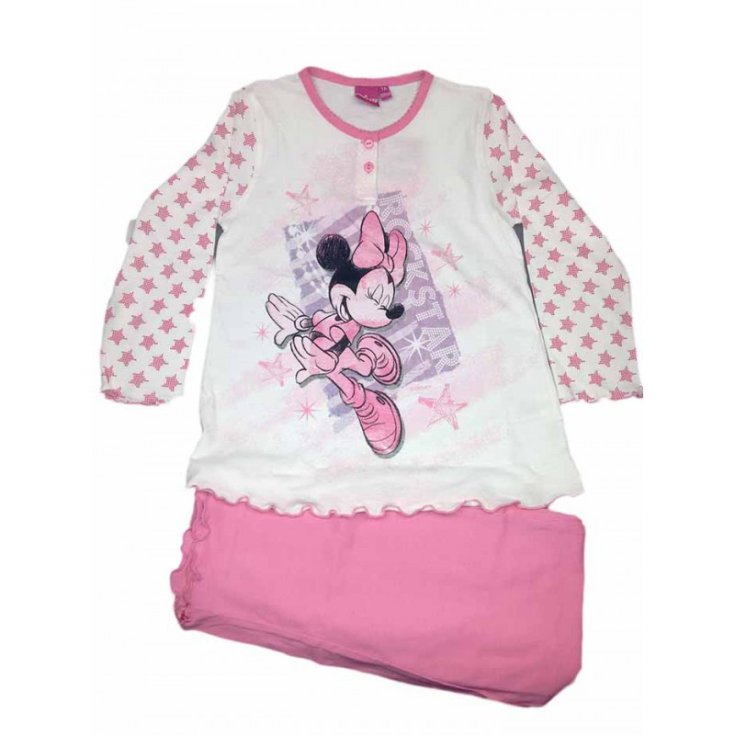 Schlafanzug gestrickt T-Shirt Hose Baby Mädchen Disney Minnie weiß rosa 7A