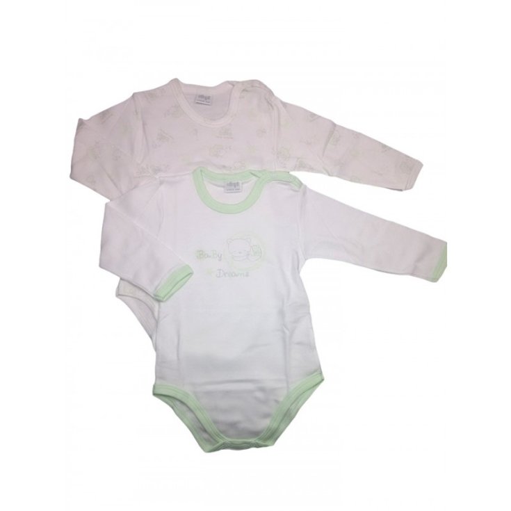 Bi-Pack Baby Mädchen Unterwäsche Body neugeborenes Baby Langarm Ellepi weiß grün 12 m