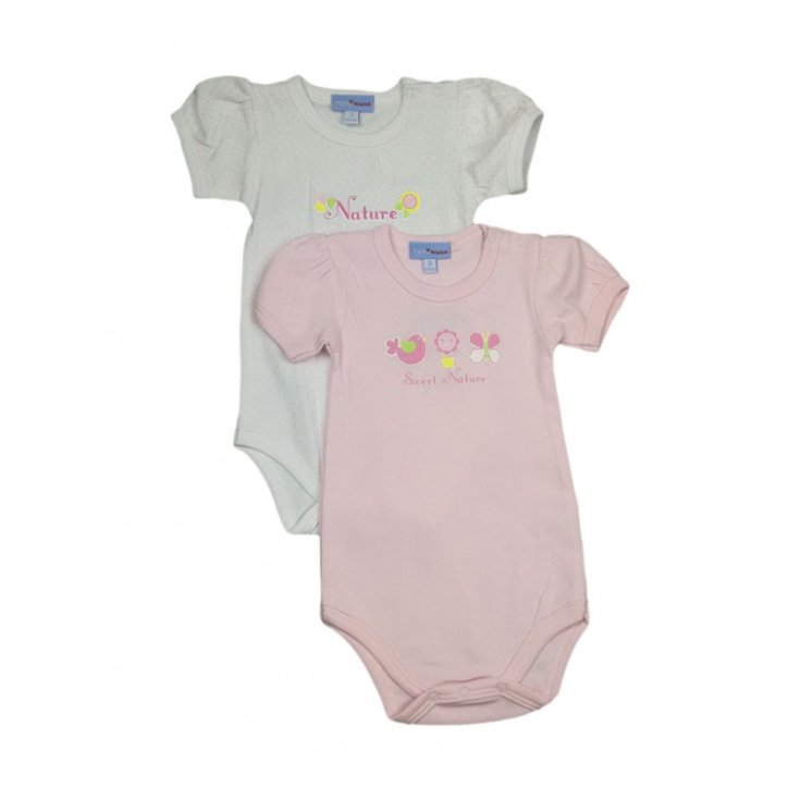 Bi-Pack Baby Mädchen Unterwäsche Body Halbarm Yatsi weiß rosa 3 m