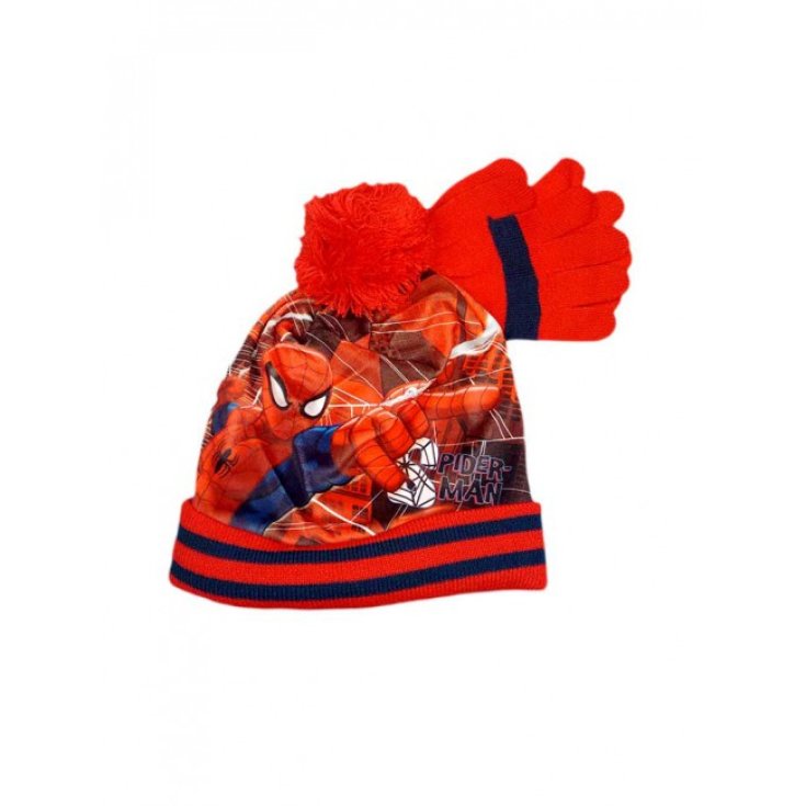 Set 2 Stück Hut Hut Bommel Handschuhe Baby Junge Spiderman rot Spiderman Größe 52