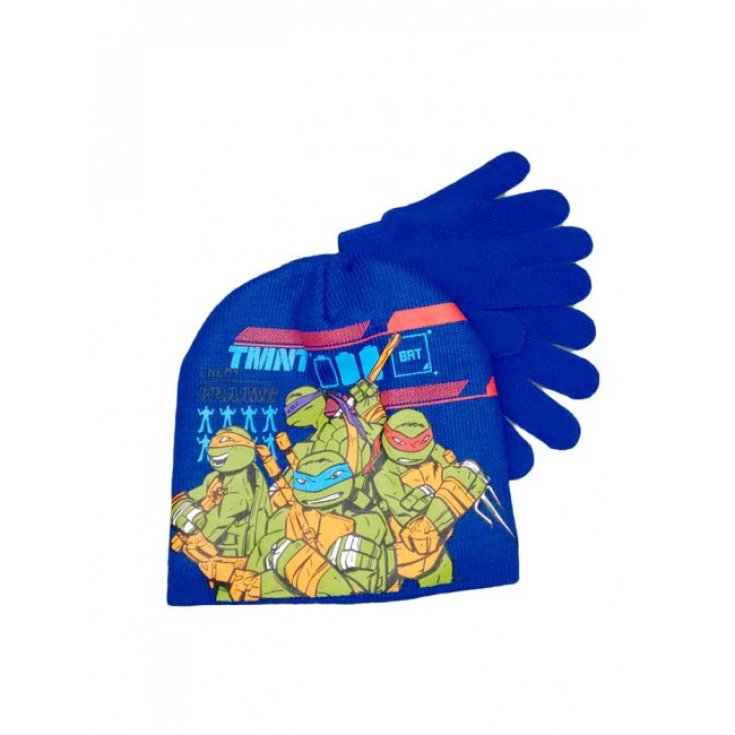 Set 2 Stück Hut Mütze Handschuhe Baby Junge blau Ninja Turtles Größe 52