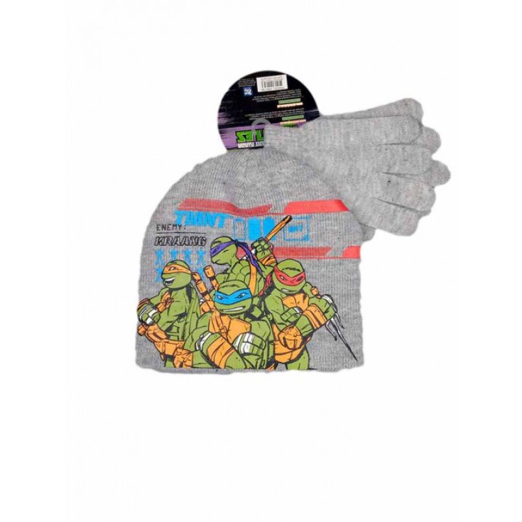 Set 2 Stück Hut Mütze Handschuhe Baby Boy Ninja Turtles grau Größe 52