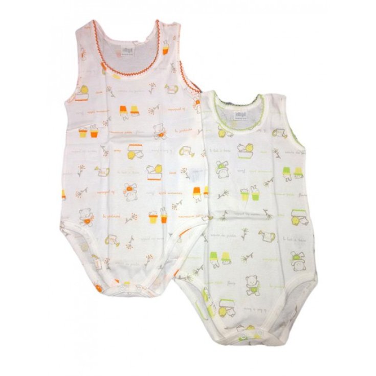 Bi-Pack Body Unterwäsche Baby Mädchen Neugeborene ohne Ärmel Ellepi weiß grün orange 18 m