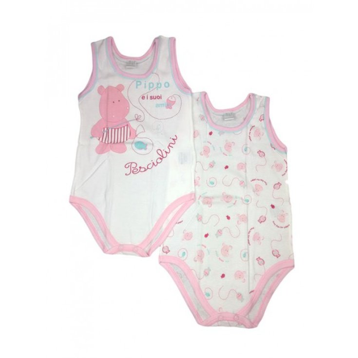 Bi-Pack Baby Mädchen Unterwäsche Body ohne Ärmel Ellepi weiß rosa 24 m