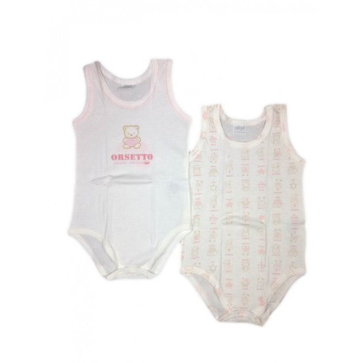 Bi-Pack Baby Mädchen Unterwäsche Body ohne Ärmel Ellepi weiß rosa 12 m