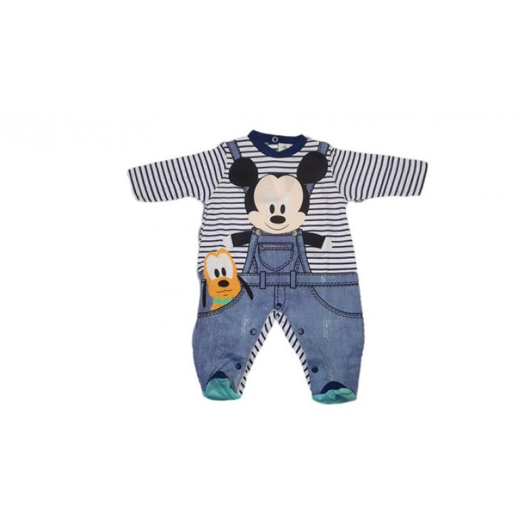 Disney Baby Mickey Mouse Strampelanzug aus Baumwolle Langarm Weiß-Blau Farbe 1-3 Monate