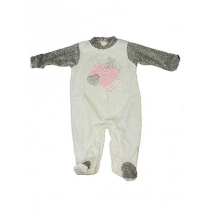 Baby Mädchen Chenille Strampler Pastell creme grau 3 - 6 Monate