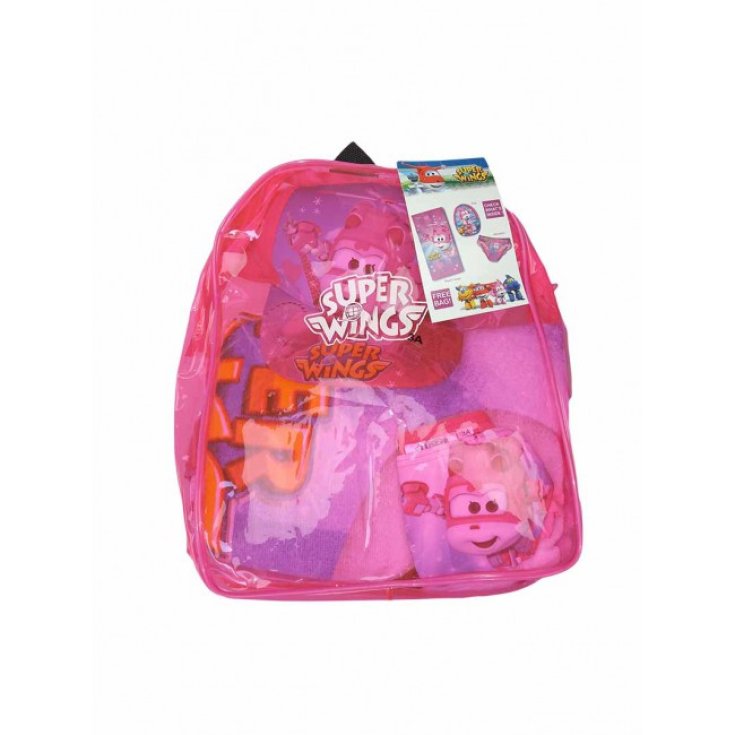 Strandset, Rucksack, Handtuch, Mütze, Kostüm, Slip, Badeanzug für Mädchen, Super Wings fuchsia 3A