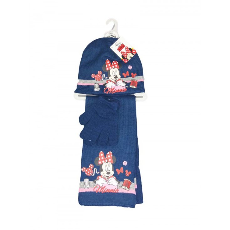 3er Set Mütze Mütze Schal Handschuhe Disney Baby Minnie blau Größe 54