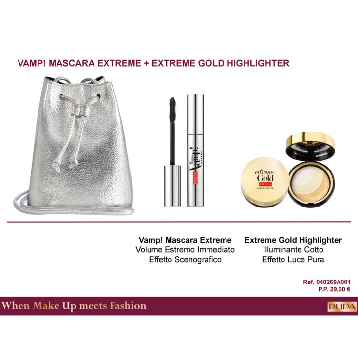 Box 2018 Pupa Kit Vamp! Extreme & Extreme Gold Highlighter Mascara Ref. 0785