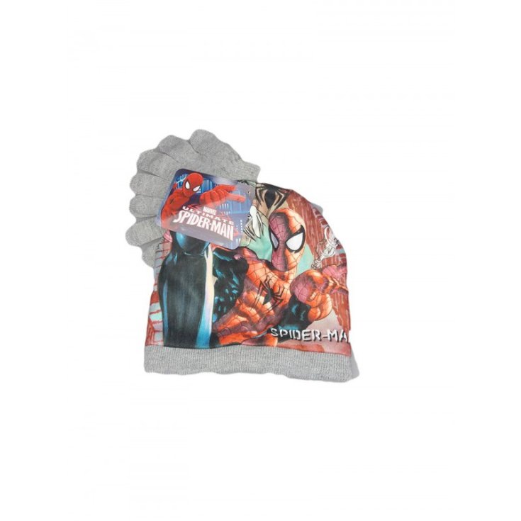 Set 2 Stück Hut Mütze und Handschuhe Kind Spiderman grau Größe 54