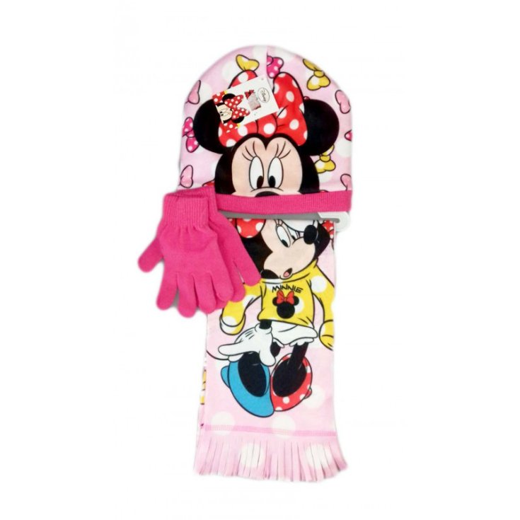 Set 3 Stück Mütze Mütze Schal Handschuhe Disney Baby Minnie Fuchsia Pink Größe 54