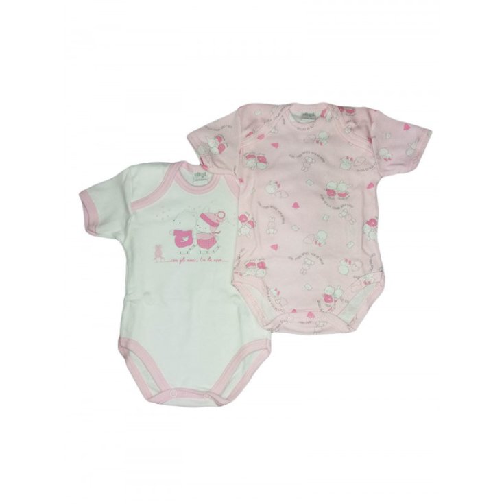 Bi-Pack Baby Mädchen Unterwäsche Body Halbarm Ellepi weiß rosa Af4820 6 m