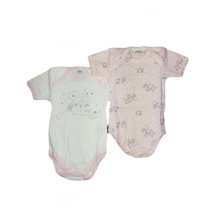 Bi-Pack Baby Mädchen Unterwäsche Body Halbarm Ellepi weiß rosa Af4632 6 m