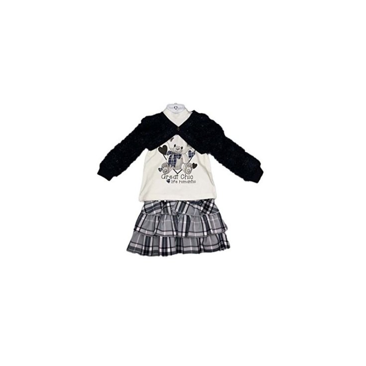 3-teiliges Baby-Outfit für Mädchen, Strickrock und Achselzucken Made in Italy blau weiß Petit Jolie 18 m