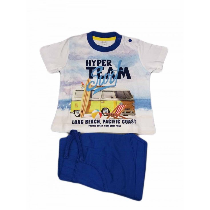 Neugeborenes Baby Jungen T-Shirt Shorts Set Ellepi weiß blau 9 m