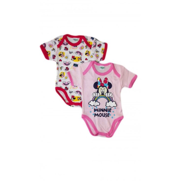 Bi-Pack Strampler Baby Mädchen halbe Ärmel Disney Baby Minnie rosa / fuchsia oder gelb / fuchsia 6 m