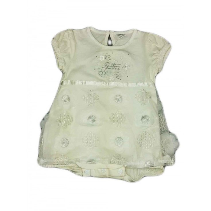 Baby Mädchen besticktes Strampler Kleid Baby Mädchen halbe Ärmel creme Ellepi 6 m