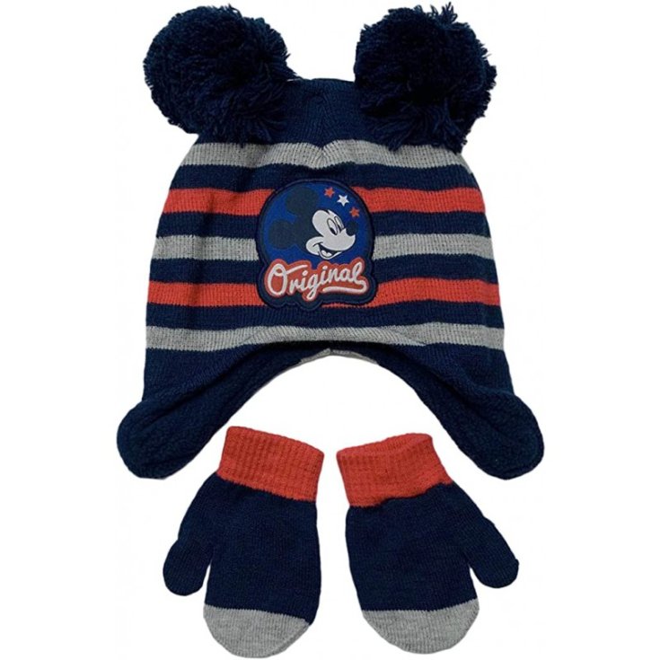 Ohrenklappenmütze mit Fäustlingen Disney Mickey blau Baby Größe 50