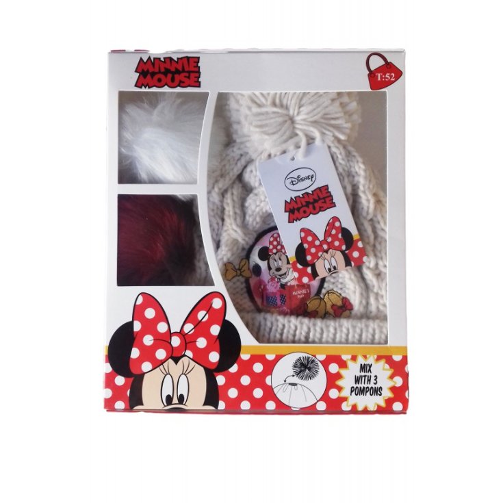 Disney Minnie 3 Pompons cremefarbener Mädchenhut Größe 52